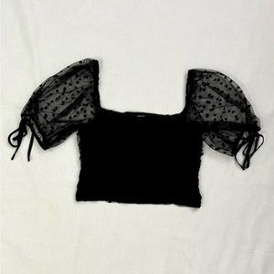 Forever 21 Black Heart Mesh Crop Top